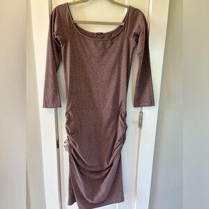 Monrow Womens 3/4 Sleeve Dress Boat Neck Heather Purple Side Ruching